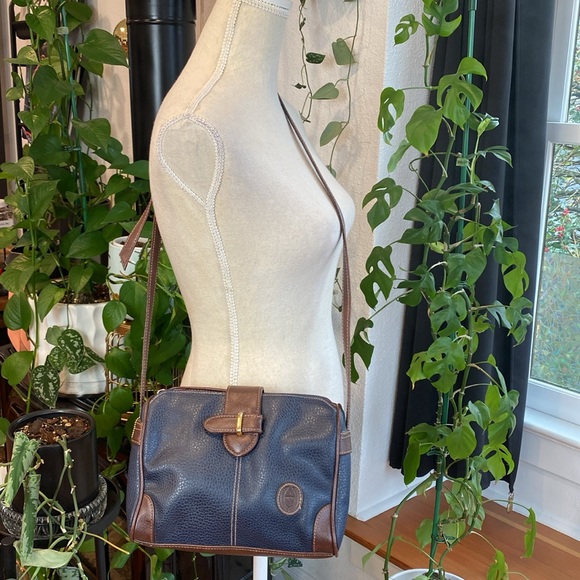 Vittoria Navy + Brown Crossbody Bag Double Closure Adjustable Strap - Picture 1 of 11